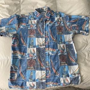 Large blue short sleeve button down.